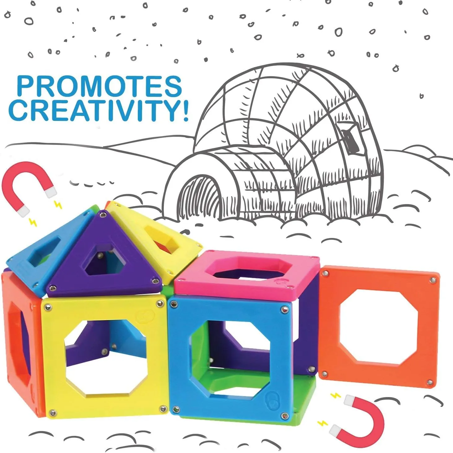 Discovery Kids 50-Piece 3D Magnetic Tile Set in 6 Colors, Construction Building Block Creativity Kit, Educational Learning STEM Toy, Safe Non-Toxic Engineering Development Preschool Activity, Ages 4 