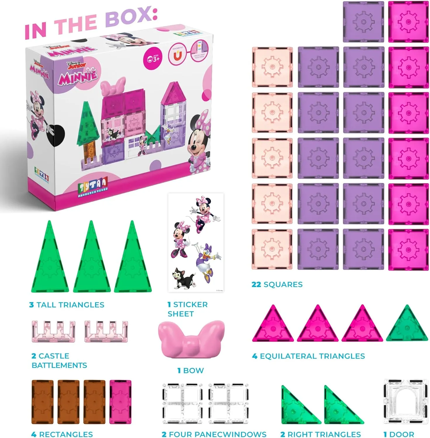 Disney Junior Minnie Mouse Magnetic Tile Set – 42-Piece