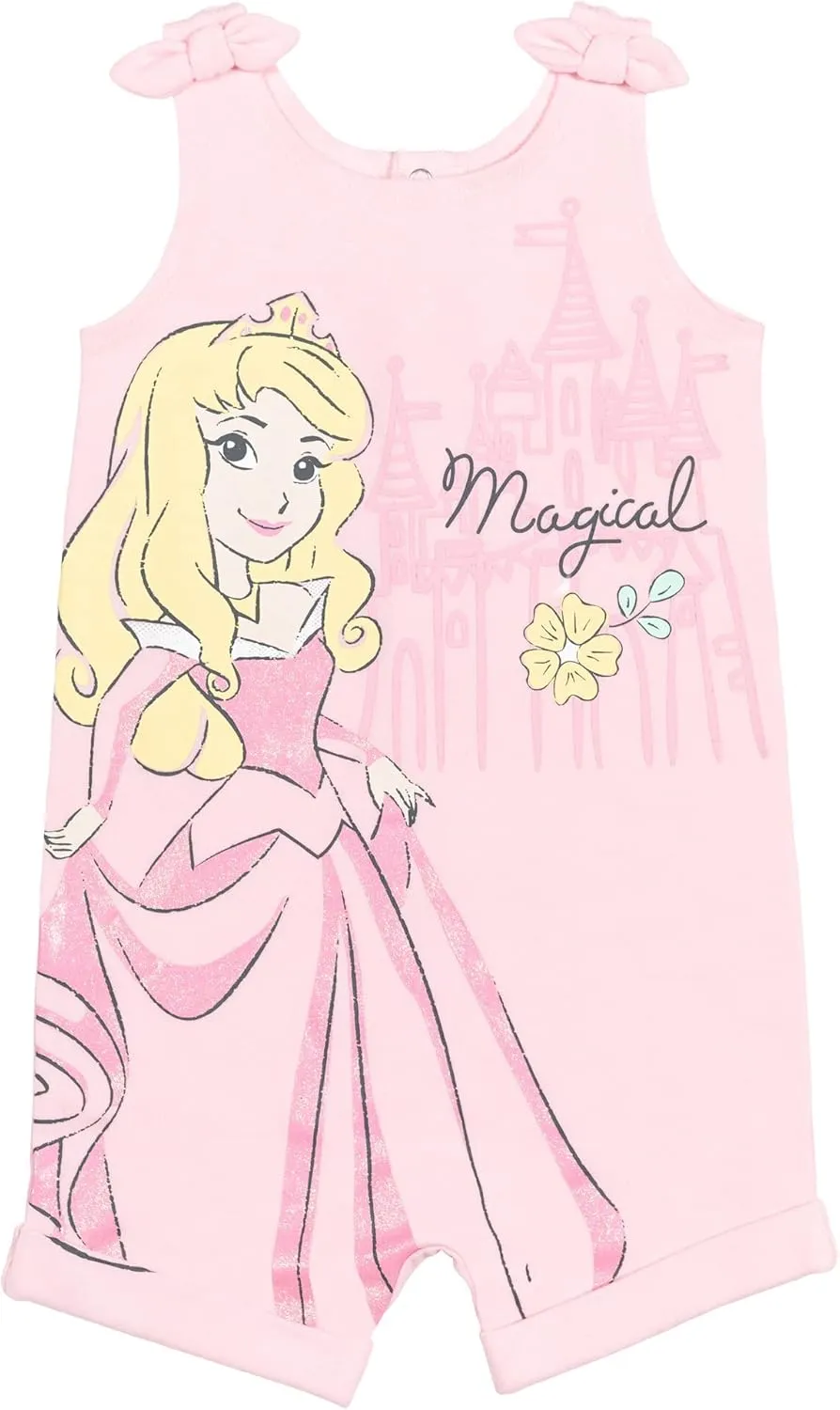 Disney Princess Rapunzel Ariel Belle Jasmine Aurora Baby Girls Snap Romper and Headband Newborn to Toddler