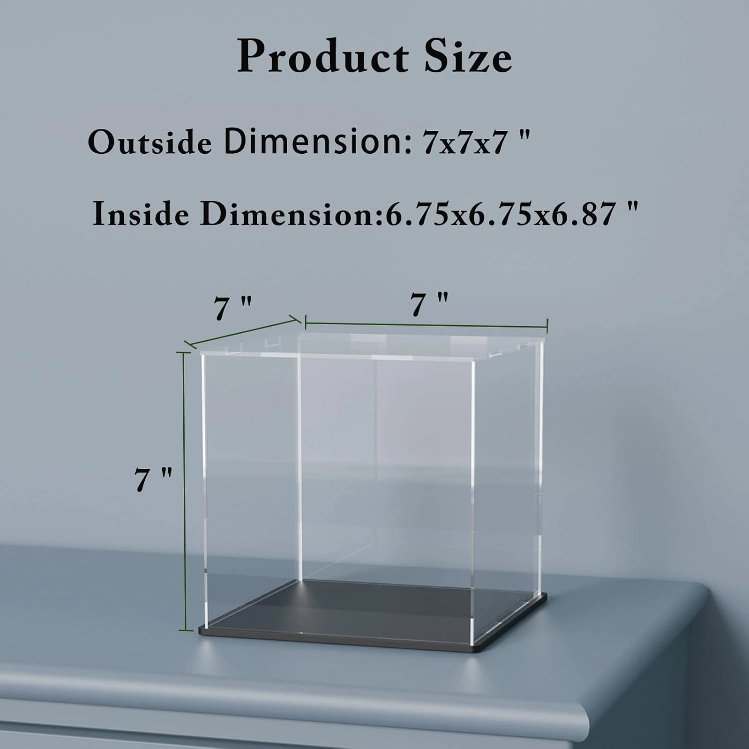 Display Case with Black Acrylic Base for Collectibles, Box with Lid, Cute Stand for Action Figures [7x7x7 Inch]