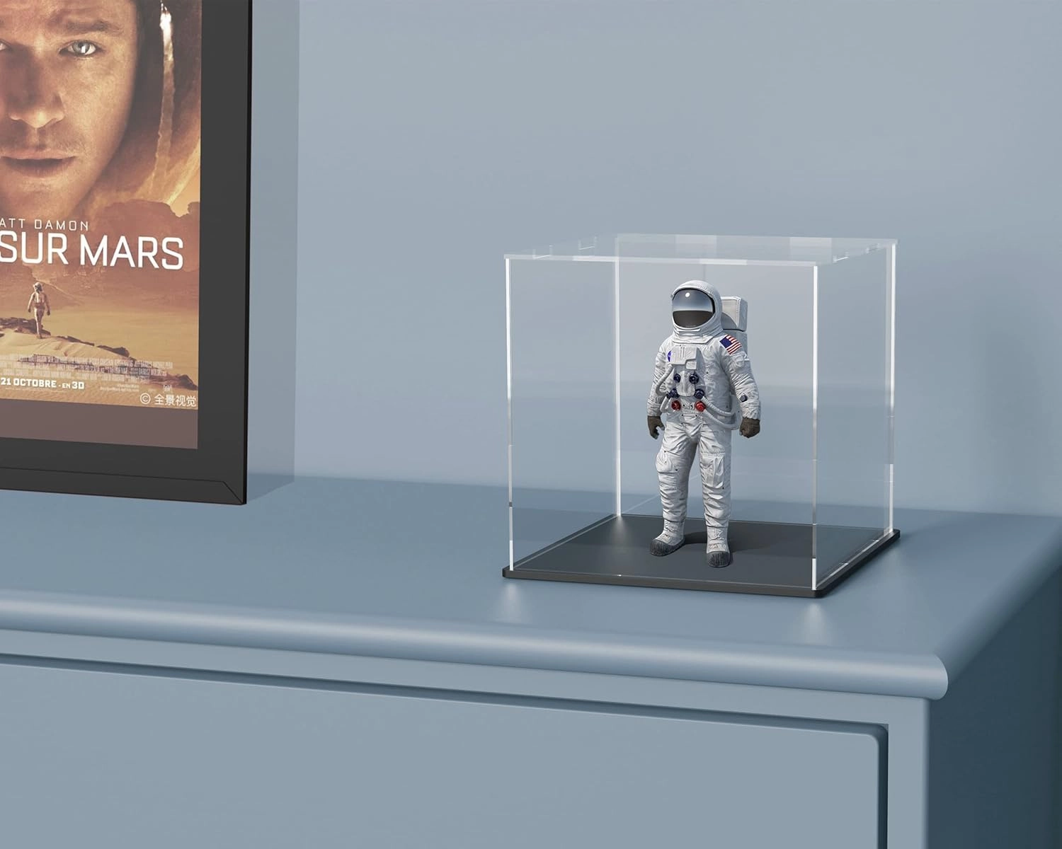Display Case with Black Acrylic Base for Collectibles, Box with Lid, Cute Stand for Action Figures [7x7x7 Inch]