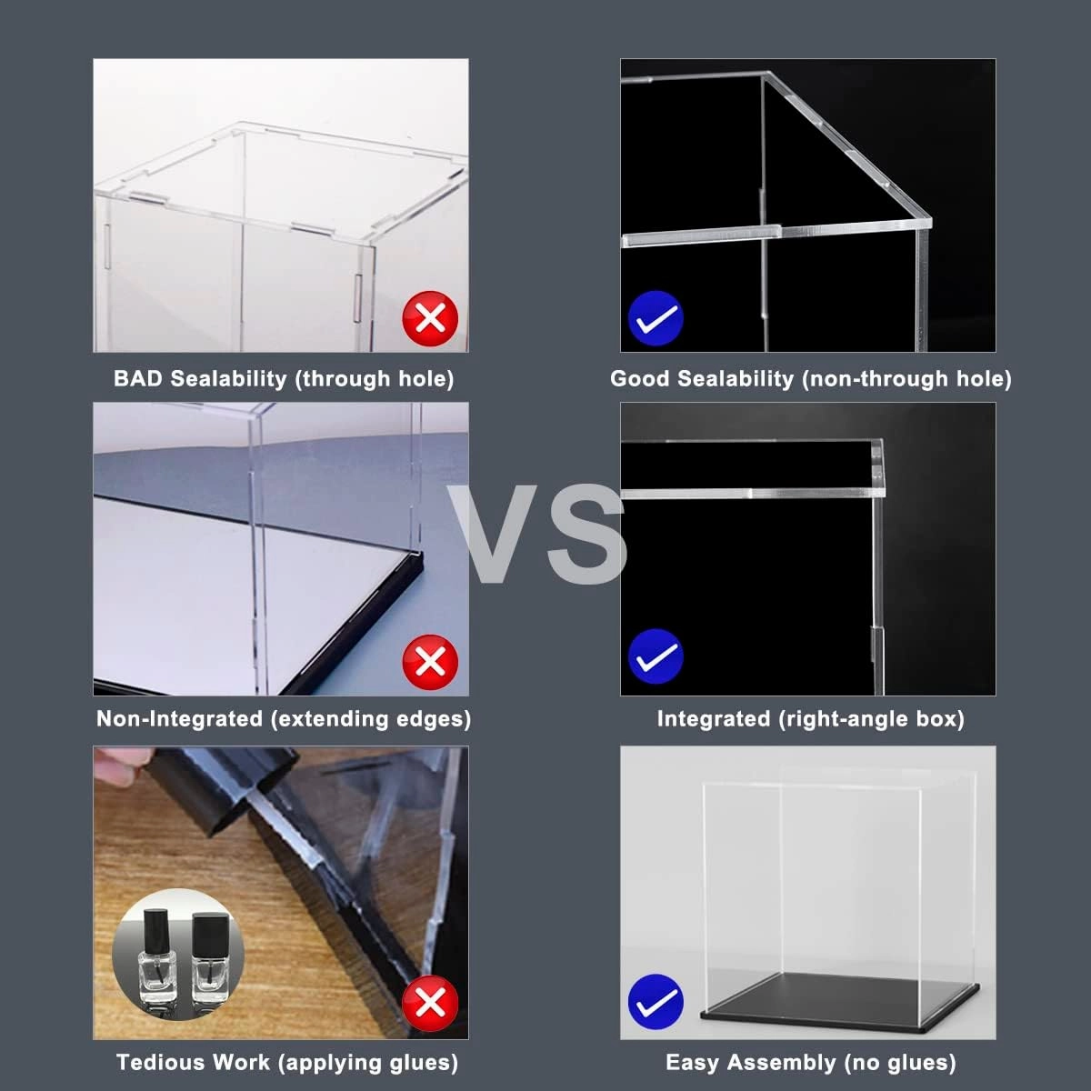 Display Case with Black Acrylic Base for Collectibles, Box with Lid, Cute Stand for Action Figures [7x7x7 Inch]