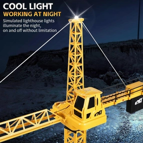 DIY Alloy 4 Channel RC Tower Crane for Kids - 50.4 Inches Remote Control Crane Toy with 2 Batteries, Rotating Lift Construction Vehicles with LED Lights, Excavator Toy for Ages 4,5,6,7,8 Boys & Girls