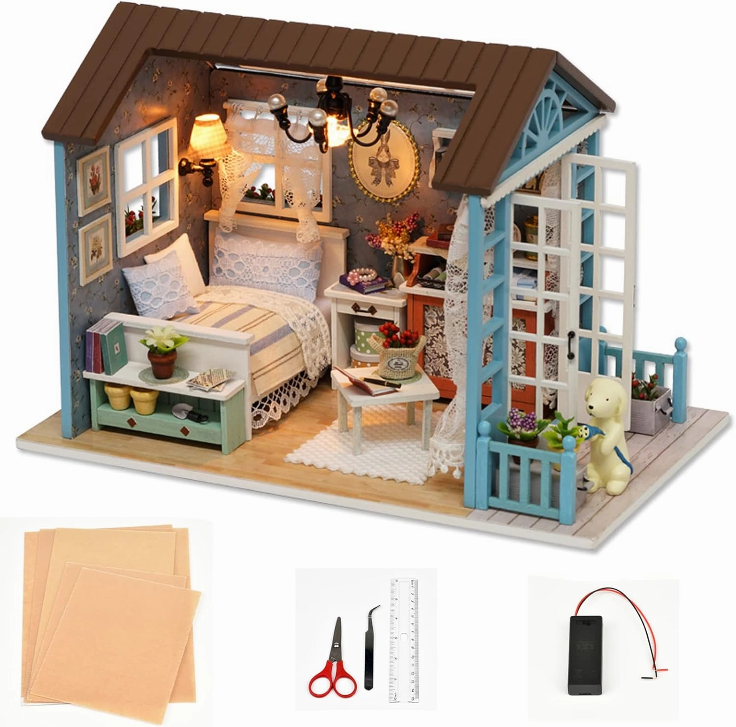 DIY Miniature Dollhouse Kit Realistic Mini 3D Wooden Mini Doll House Room with Furniture LED Lights Christmas Decoration Birthday Gift for Kids Teens Adults (Forest time)