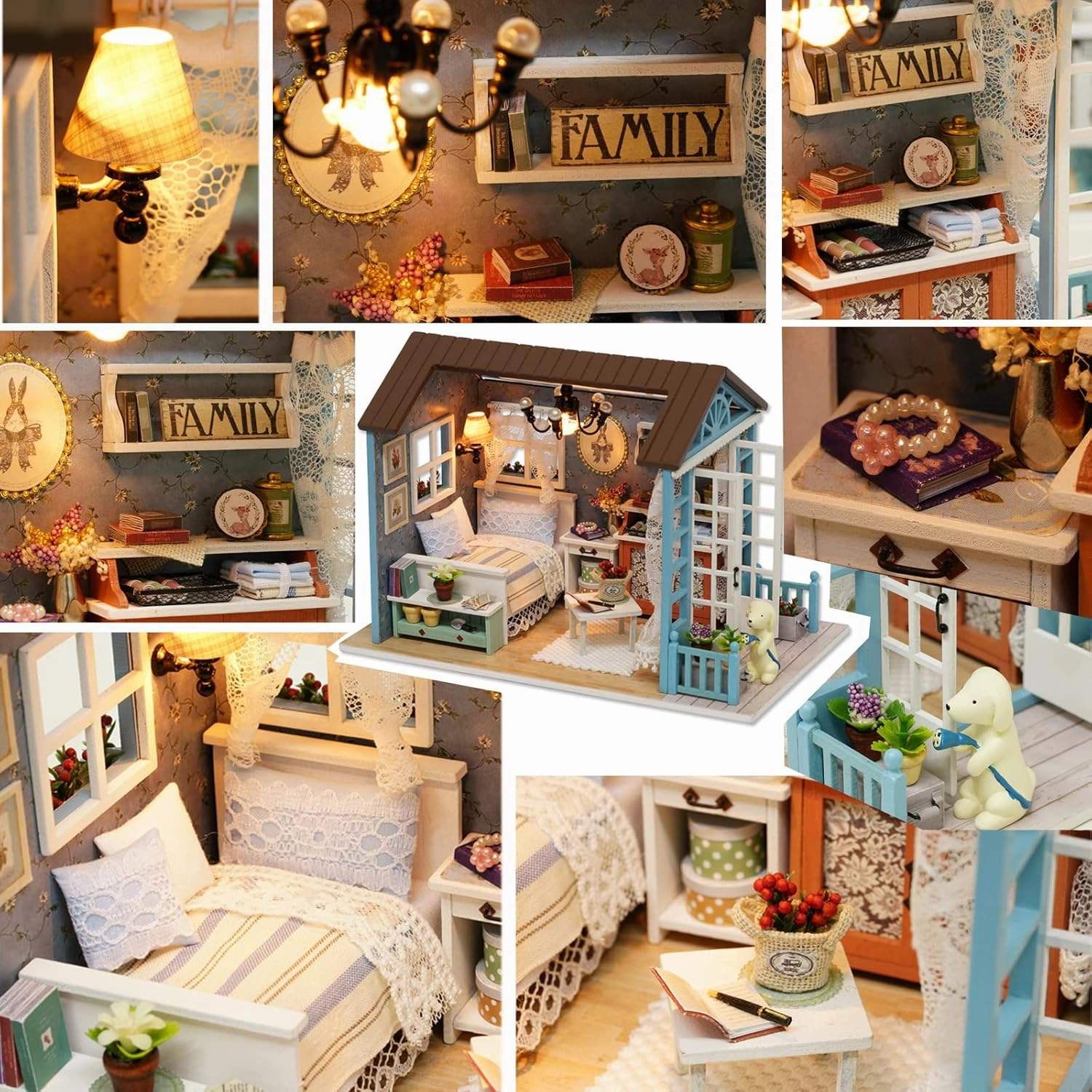 DIY Miniature Dollhouse Kit Realistic Mini 3D Wooden Mini Doll House Room with Furniture LED Lights Christmas Decoration Birthday Gift for Kids Teens Adults (Forest time)