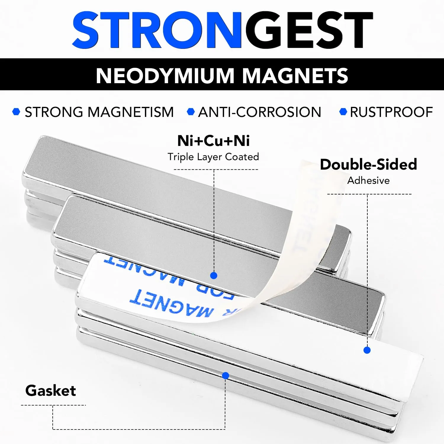 DIYMAG Powerful Neodymium Bar Magnets, Rare-Earth Metal Neodymium Magnet, N52, Incredibly Strong 33 LB Strength - 60 x 10 x 5 mm, Pack of 30