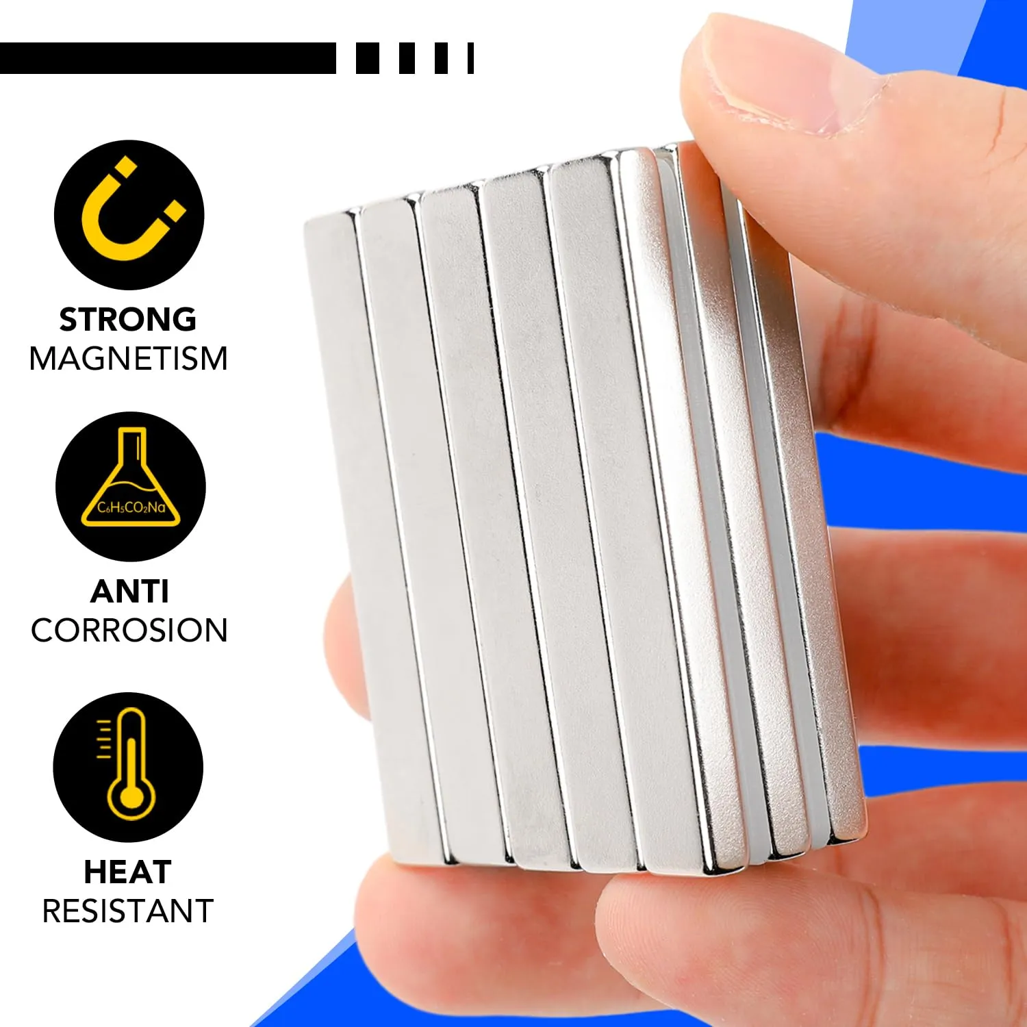 DIYMAG Powerful Neodymium Bar Magnets, Rare-Earth Metal Neodymium Magnet, N52, Incredibly Strong 33 LB Strength - 60 x 10 x 5 mm, Pack of 30