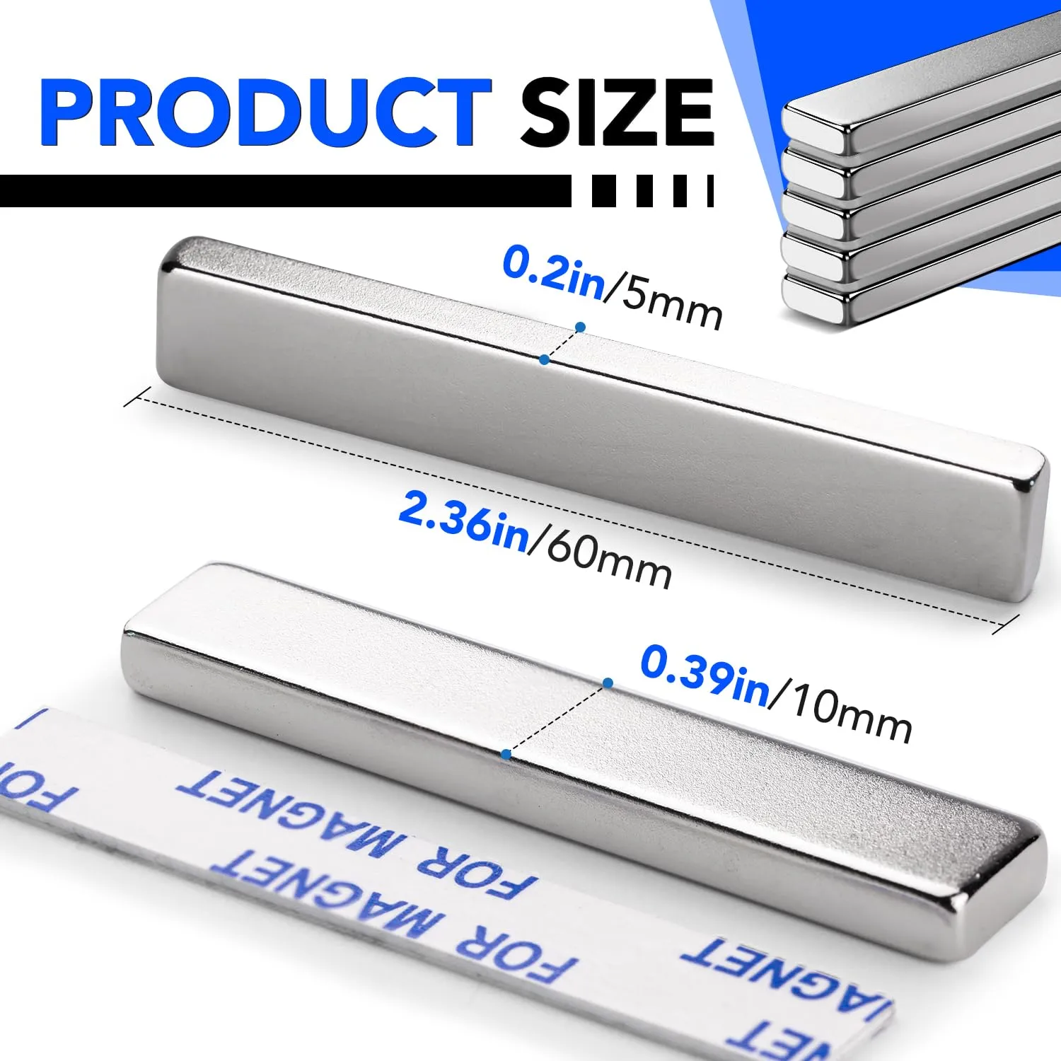 DIYMAG Powerful Neodymium Bar Magnets, Rare-Earth Metal Neodymium Magnet, N52, Incredibly Strong 33 LB Strength - 60 x 10 x 5 mm, Pack of 30