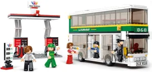 Double Decker Bus Building Block Set,Gas Station Children's Toys,Best Learning Roleplay STEM Bricks Play Toys Gift for Boys Girls Aged 6-12,409PCS
