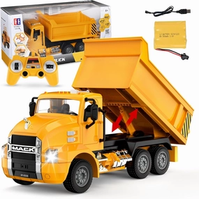 DOUBLE E Mack RC Dump Truck Toy for Kids, Remote Control Trucks, Remote Control Construction Toys with Lights, Birthday/Xmas Gifts Ideas for Boys Age 6 7 8 9 10 Year Olds and up