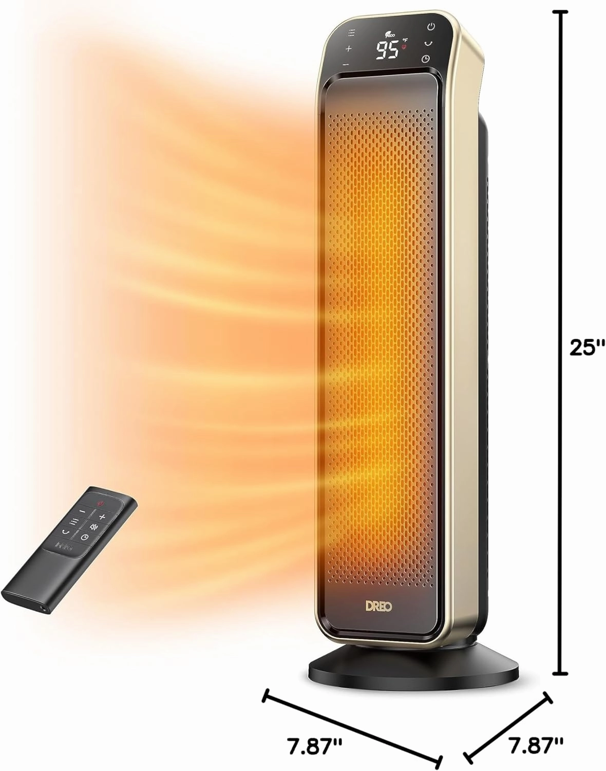 Dreo Space Heater for Indoor Use, 25" 11.5ft/s Fast Electric Heater with Remote and Thermostat, 3 Modes, Overheating & Tip-Over Protection, Portable Heater for Large Room, Bedroom, Office, Gold