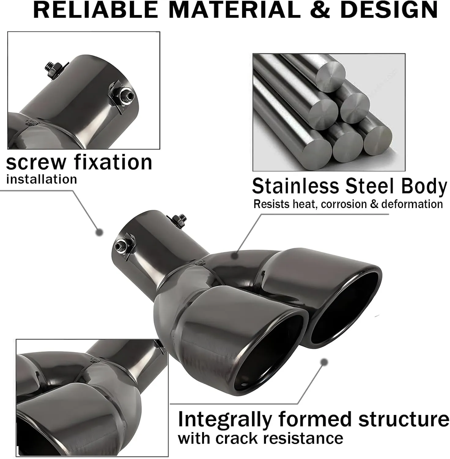 Dual Exhaust Tip 2.5 inch Inlet, Universal Car Exhaust Pipe Tail Throat Tail Pipe Stainless Steel Y Pipe, Adjustable Car Thickened Muffler Slant Cut Tip (Curved,Black Paint)