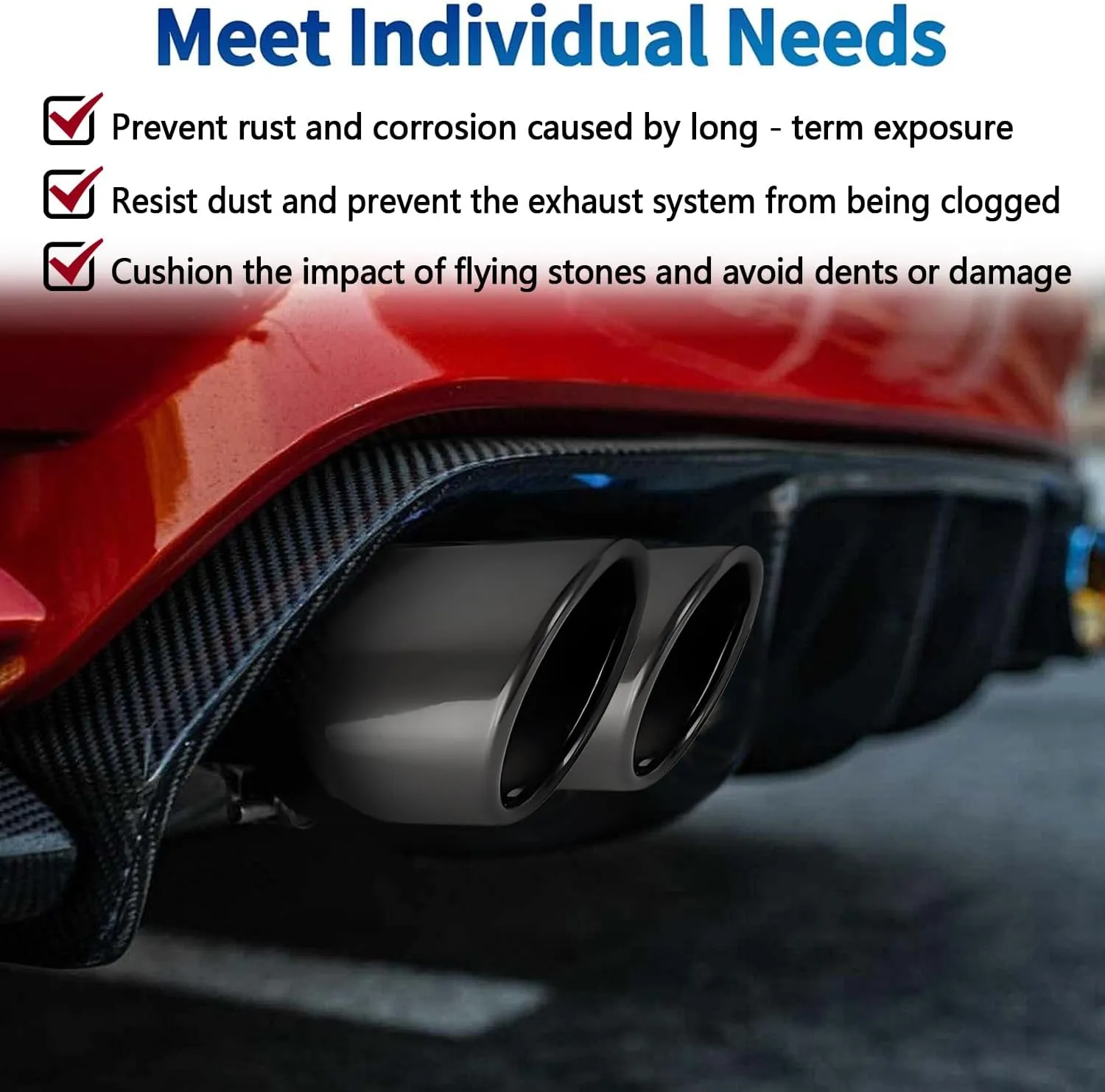 Dual Exhaust Tip 2.5 inch Inlet, Universal Car Exhaust Pipe Tail Throat Tail Pipe Stainless Steel Y Pipe, Adjustable Car Thickened Muffler Slant Cut Tip (Curved,Black Paint)