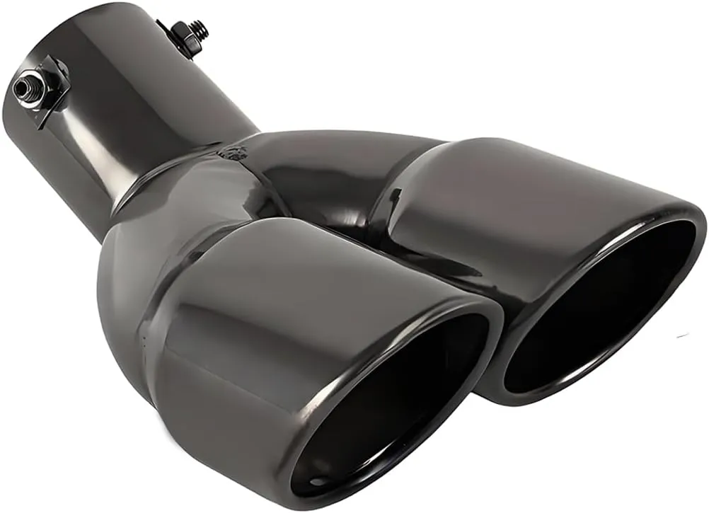 Dual Exhaust Tip 2.5 inch Inlet, Universal Car Exhaust Pipe Tail Throat Tail Pipe Stainless Steel Y Pipe, Adjustable Car Thickened Muffler Slant Cut Tip (Curved,Black Paint)