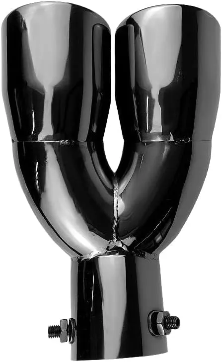 Dual Exhaust Tip 2.5 inch Inlet, Universal Car Exhaust Pipe Tail Throat Tail Pipe Stainless Steel Y Pipe, Adjustable Car Thickened Muffler Slant Cut Tip (Curved,Black Paint)