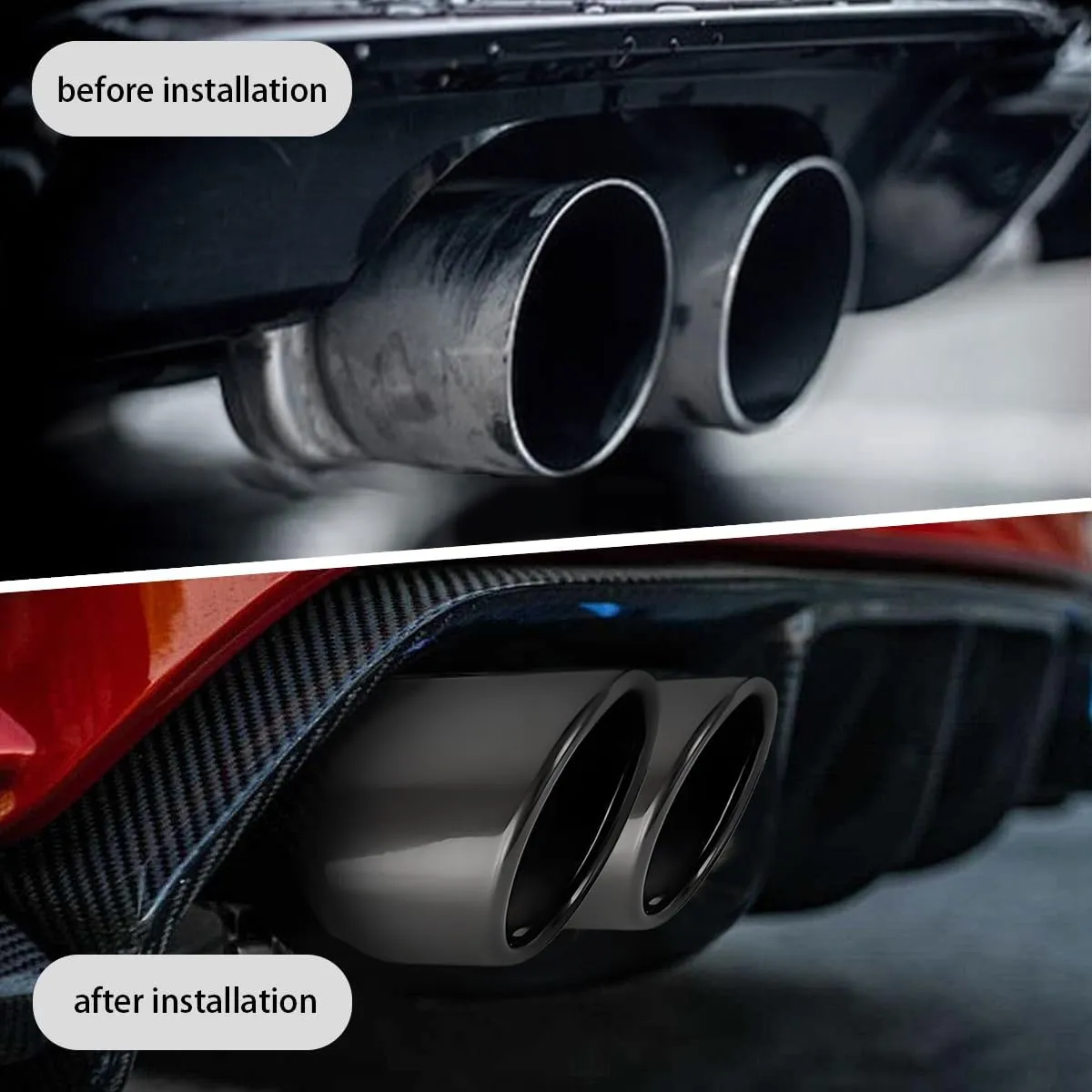 Dual Exhaust Tip 2.5 inch Inlet, Universal Car Exhaust Pipe Tail Throat Tail Pipe Stainless Steel Y Pipe, Adjustable Car Thickened Muffler Slant Cut Tip (Curved,Black Paint)