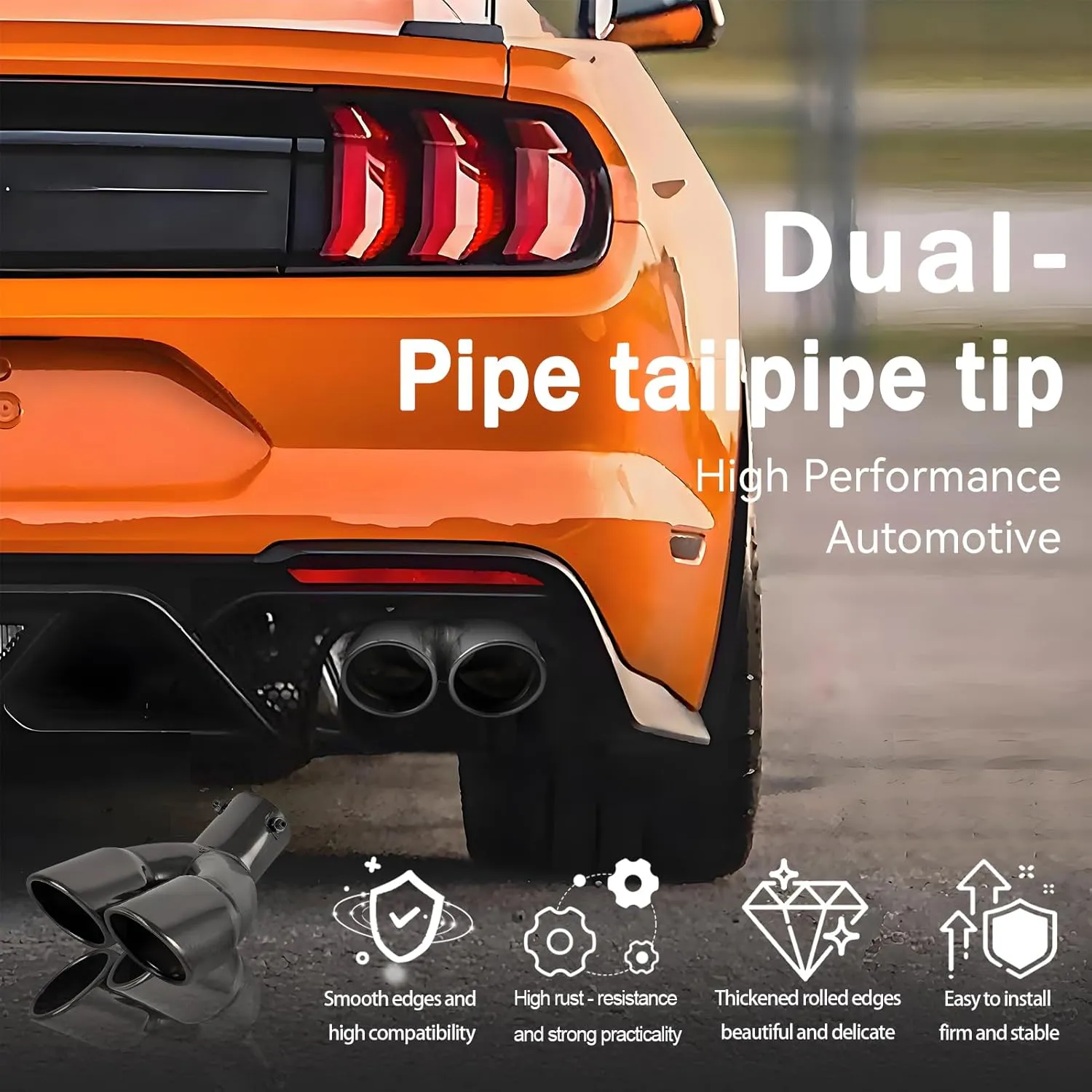 Dual Exhaust Tip 2.5 inch Inlet, Universal Car Exhaust Pipe Tail Throat Tail Pipe Stainless Steel Y Pipe, Adjustable Car Thickened Muffler Slant Cut Tip (Curved,Black Paint)