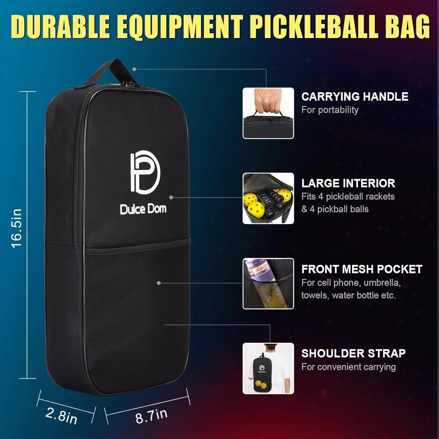 DULCE DOM Pickleball Paddles Set of 2/4 - USAPA Approved, Fiberglass Surface Pickleball Racket with 4 Indoor Outdoor Pickleball Balls and Pickleball Bag, Ideal Training Equipment Gift for Men & Women