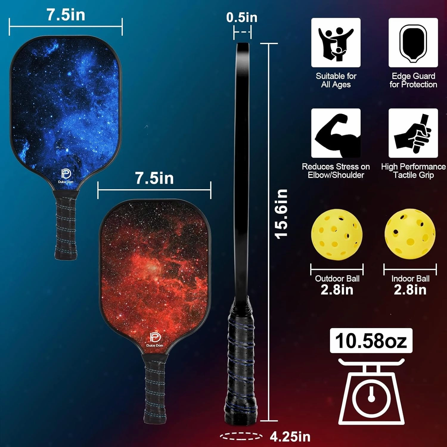 DULCE DOM Pickleball Paddles Set of 2/4 - USAPA Approved, Fiberglass Surface Pickleball Racket with 4 Indoor Outdoor Pickleball Balls and Pickleball Bag, Ideal Training Equipment Gift for Men & Women
