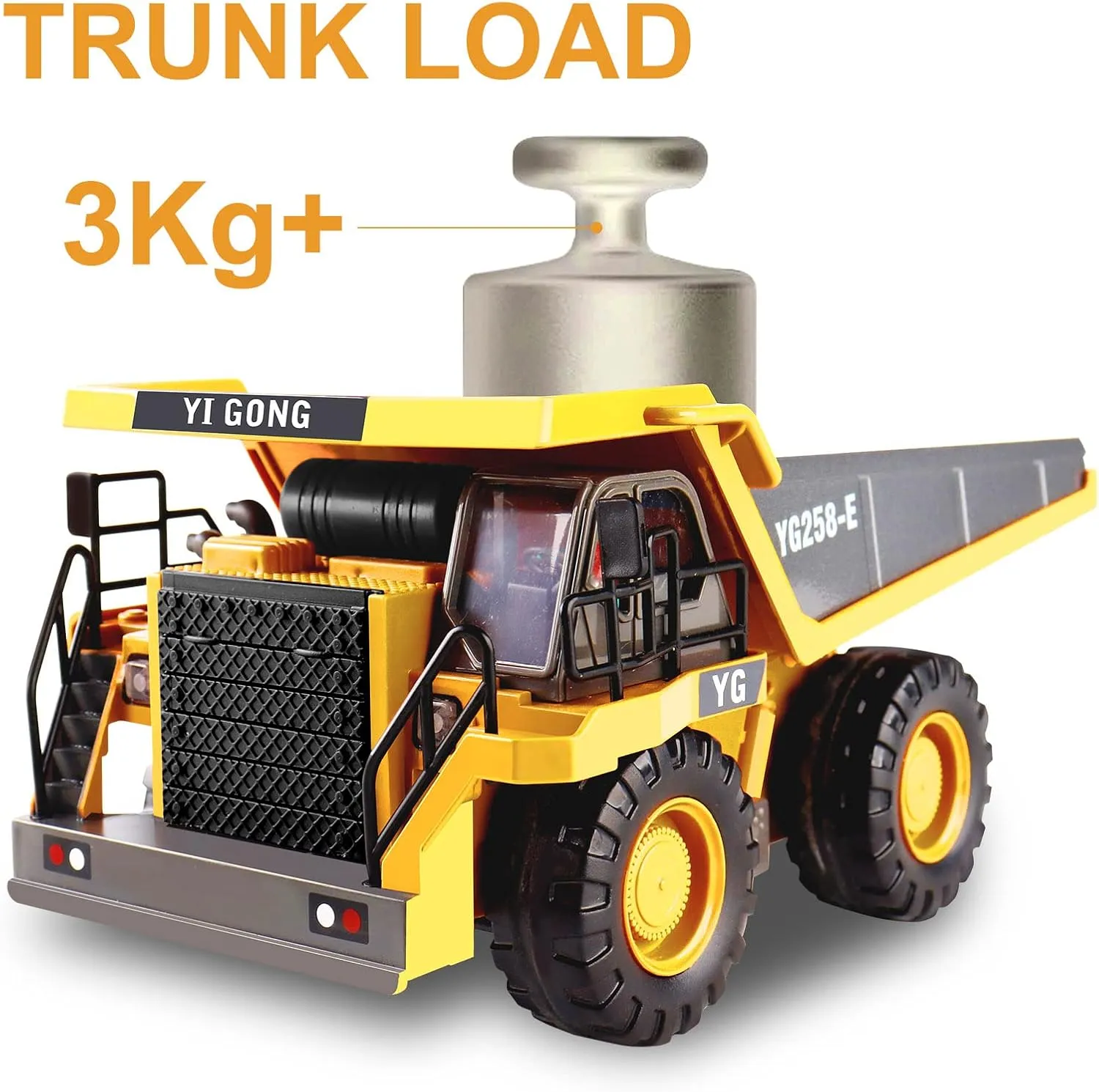 Dwi Dowellin Remote Control Dump Truck Toys for Boys 4-7,Construction Rc car with Metal Bed Lights/Sounds for Kids Age 8-12 Year Old,Ideal for Boys Age 3 