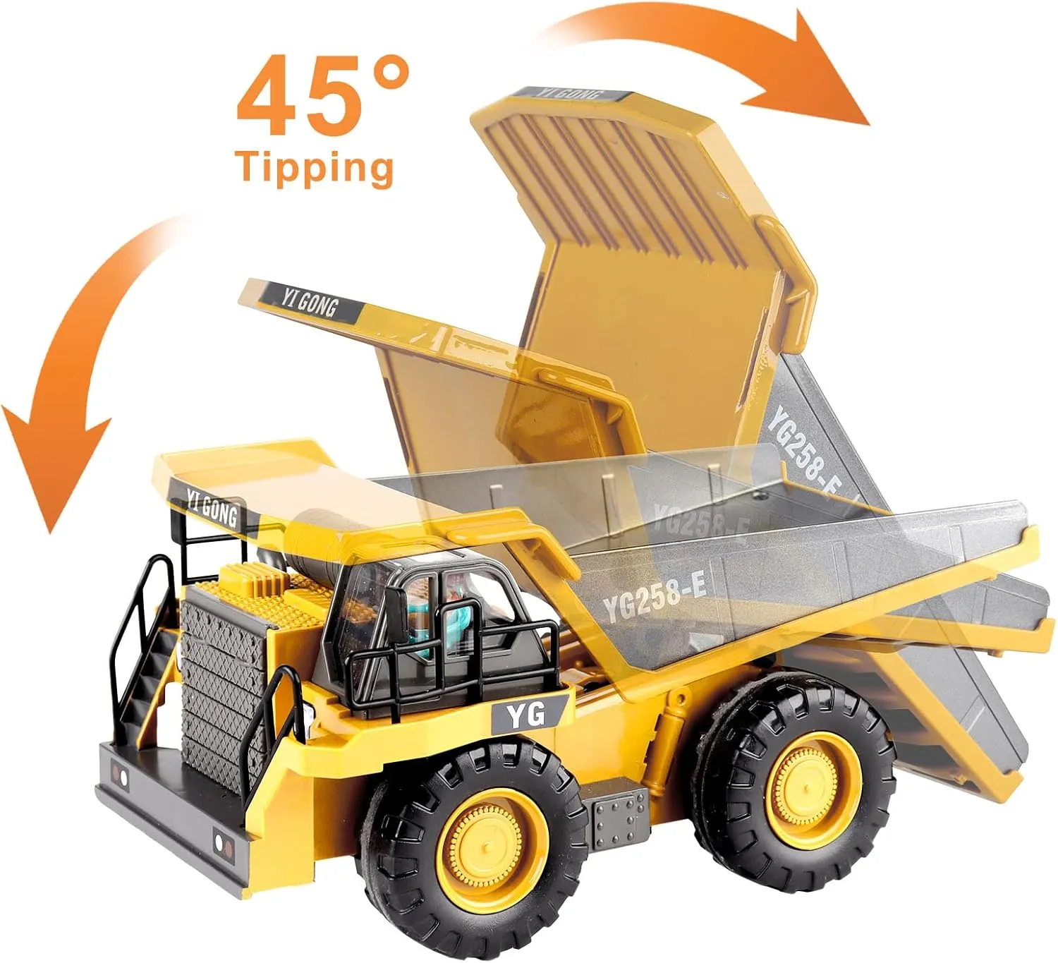 Dwi Dowellin Remote Control Dump Truck Toys for Boys 4-7,Construction Rc car with Metal Bed Lights/Sounds for Kids Age 8-12 Year Old,Ideal for Boys Age 3 