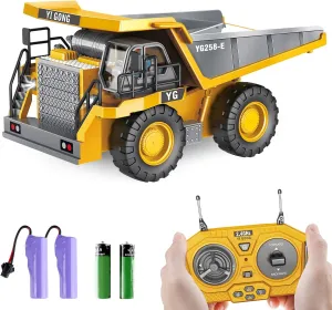 Dwi Dowellin Remote Control Dump Truck Toys for Boys 4-7,Construction Rc car with Metal Bed Lights/Sounds for Kids Age 8-12 Year Old,Ideal for Boys Age 3 