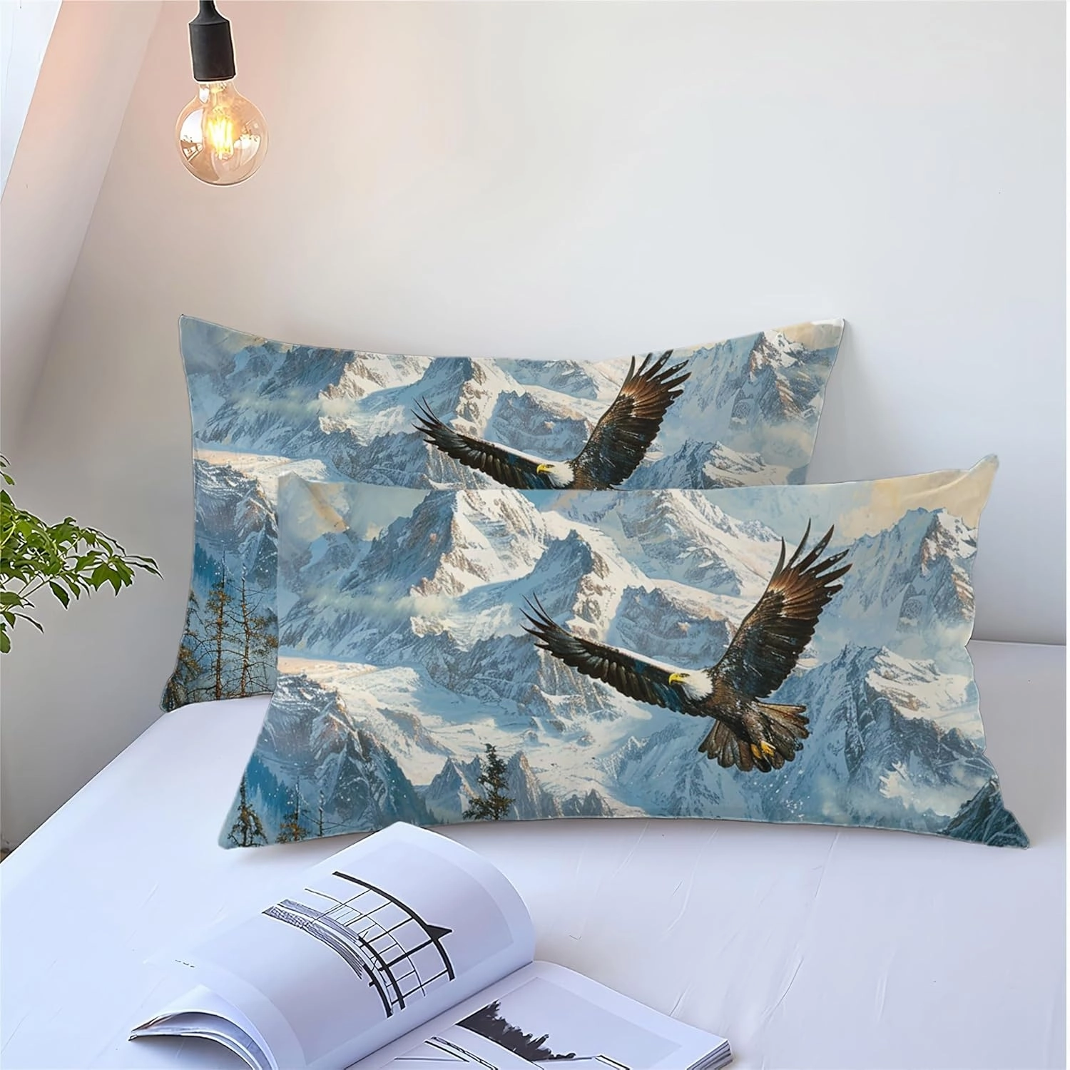 Eagle Comforter Set Twin Size Bald Eagle Flying Over Snow Mountain Bedding Set for Kids Boys Teens, Eagle Theme Quilt Set Twin - 1 Comforter   1 Pillow Case