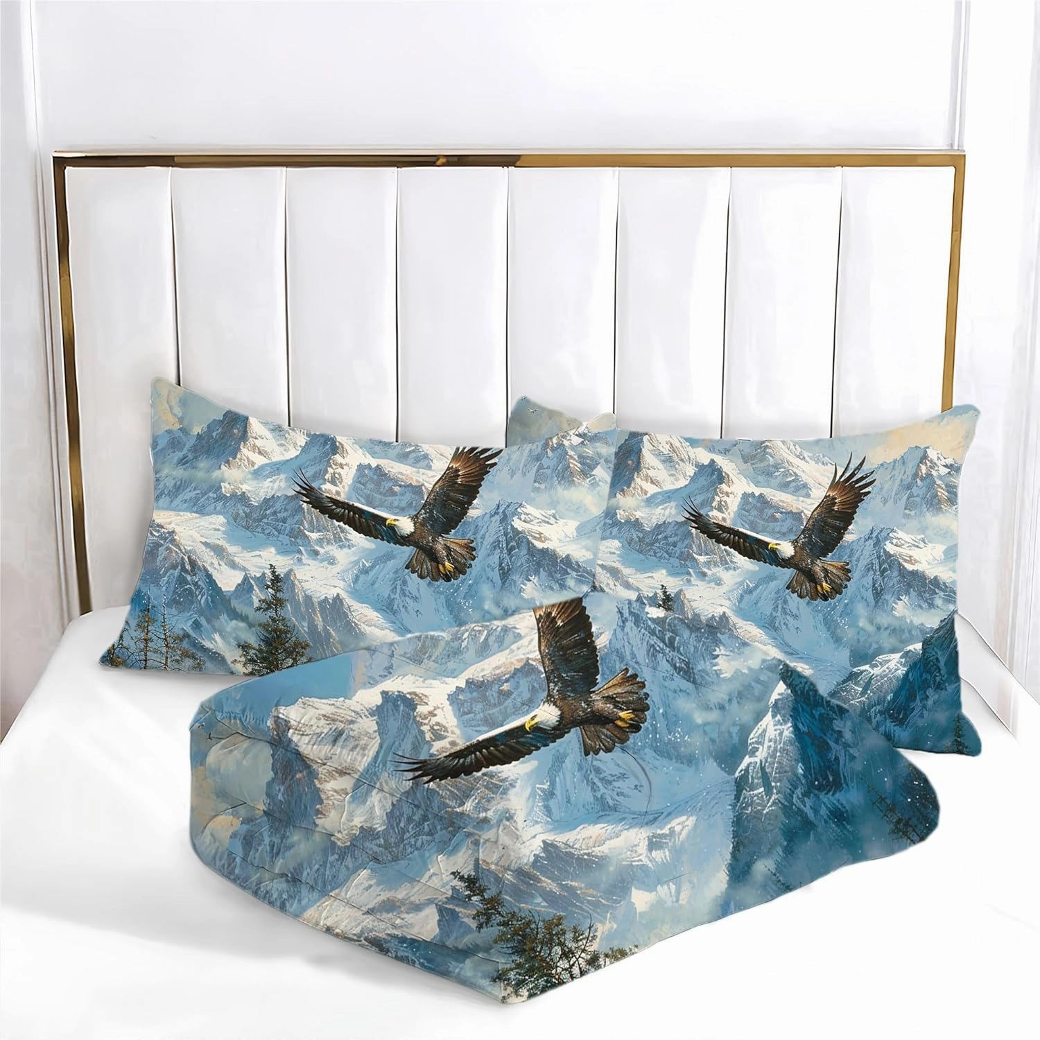 Eagle Comforter Set Twin Size Bald Eagle Flying Over Snow Mountain Bedding Set for Kids Boys Teens, Eagle Theme Quilt Set Twin - 1 Comforter   1 Pillow Case