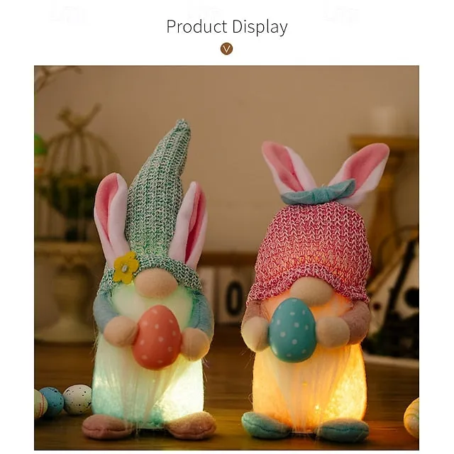 Easter Egg Shining Rabbit Doll - Holiday Indoor Decoration with AAA Battery Powered for Parties & Gifts 1pc