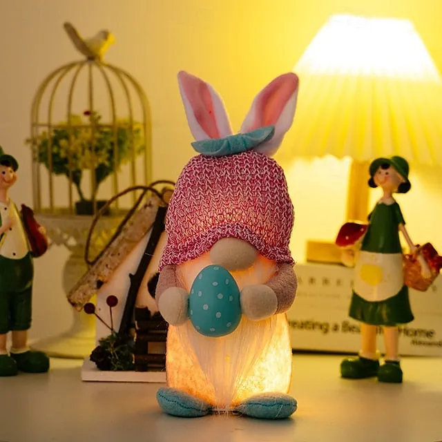 Easter Egg Shining Rabbit Doll - Holiday Indoor Decoration with AAA Battery Powered for Parties & Gifts 1pc