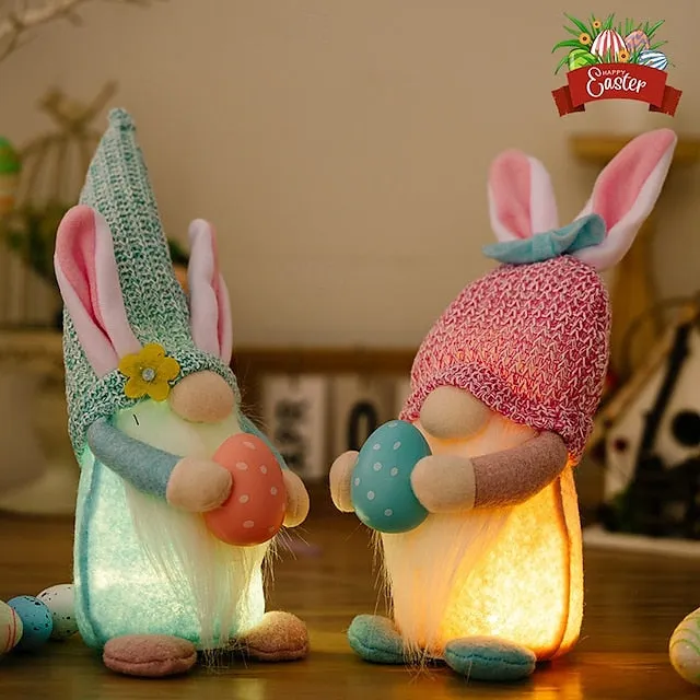 Easter Egg Shining Rabbit Doll - Holiday Indoor Decoration with AAA Battery Powered for Parties & Gifts 1pc
