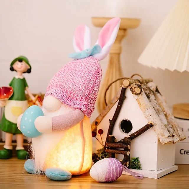 Easter Egg Shining Rabbit Doll - Holiday Indoor Decoration with AAA Battery Powered for Parties & Gifts 1pc