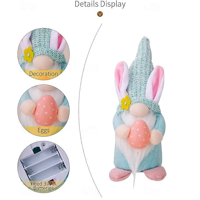 Easter Egg Shining Rabbit Doll - Holiday Indoor Decoration with AAA Battery Powered for Parties & Gifts 1pc