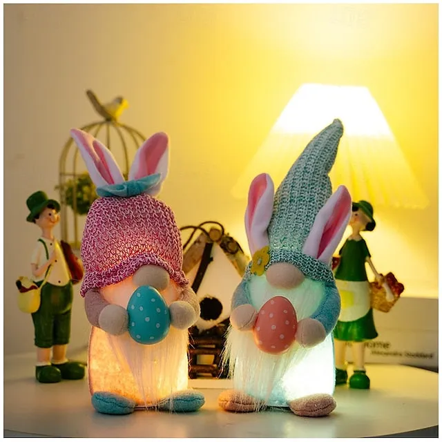Easter Egg Shining Rabbit Doll - Holiday Indoor Decoration with AAA Battery Powered for Parties & Gifts 1pc