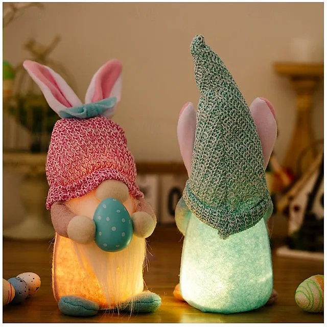 Easter Egg Shining Rabbit Doll - Holiday Indoor Decoration with AAA Battery Powered for Parties & Gifts 1pc
