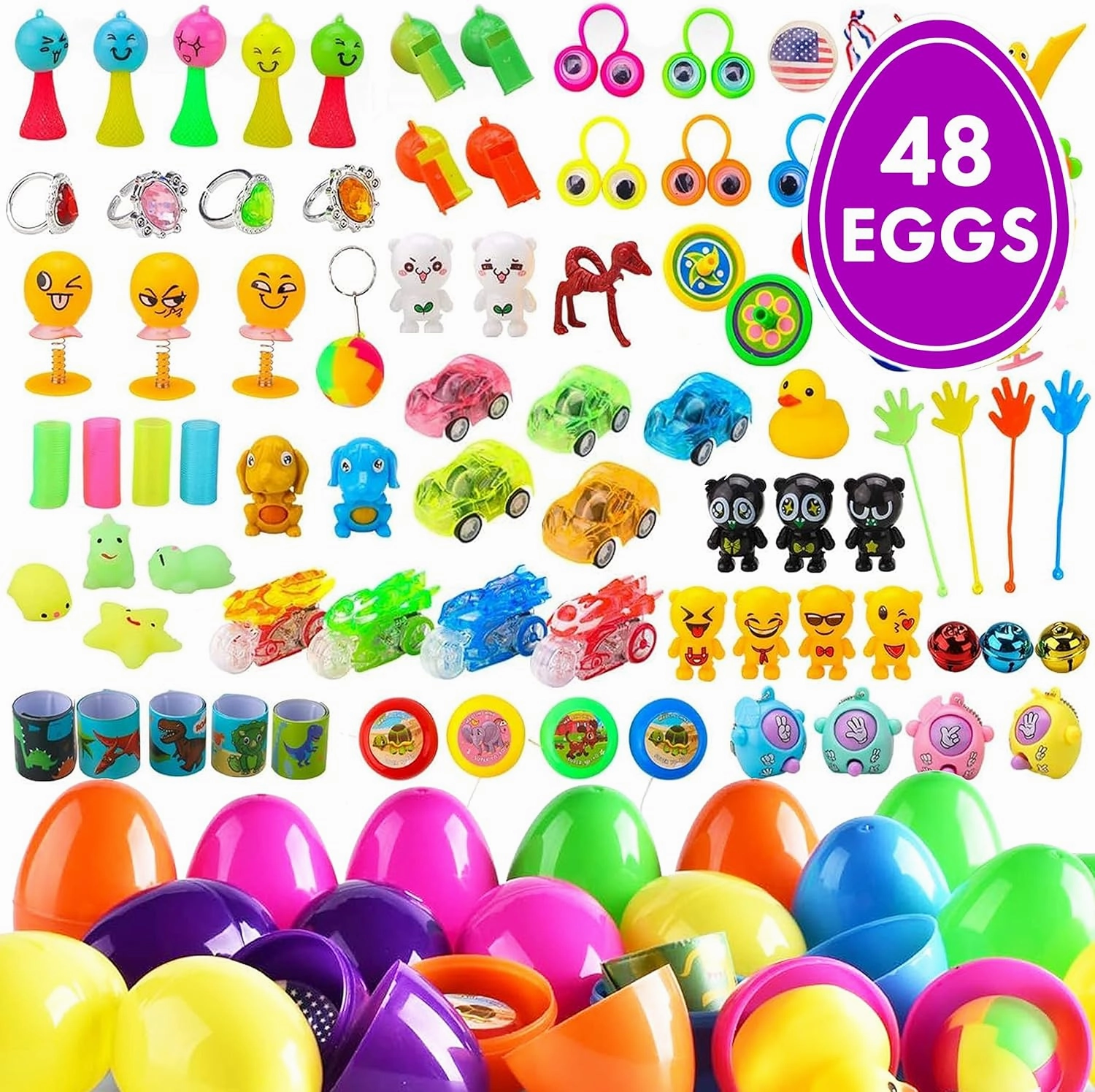 Easter Eggs, 48 Pieces, Filled Surprise, Colorful Prefilled with Different Kinds of Little Toys, Perfect for Kids, Basket Fillers
