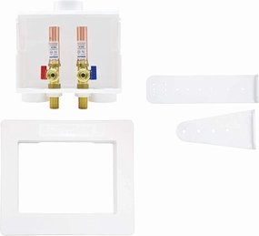 Eastman 1/2 Inch Sweat Connection Dual Drain Washing Machine Outlet Box with Hammer Arrestors and Quarter Turn Ball Valves, White, 60252