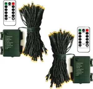 echosari 2 Pack Battery Operated Christmas Lights 16ft Green Wire 50 LED Fairy String Light with Remote, Timer, Dimmable for Xmas Tree Wedding Party Decor (Warm White)