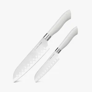 EcoCut 2 Piece Santoku Knife Set With Blade Guards, Grey by Dura Living
