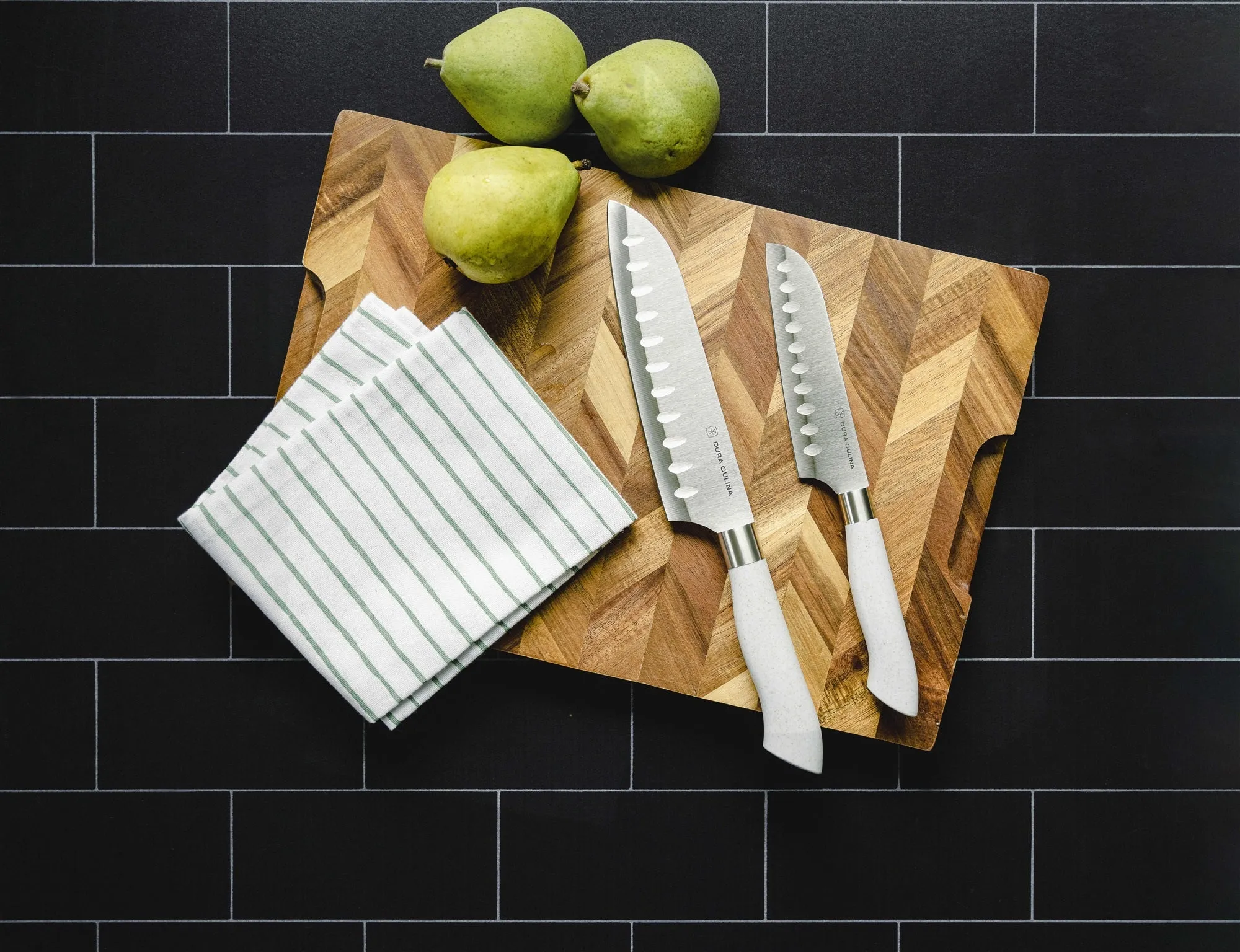 EcoCut 2 Piece Santoku Knife Set With Blade Guards, Grey by Dura Living