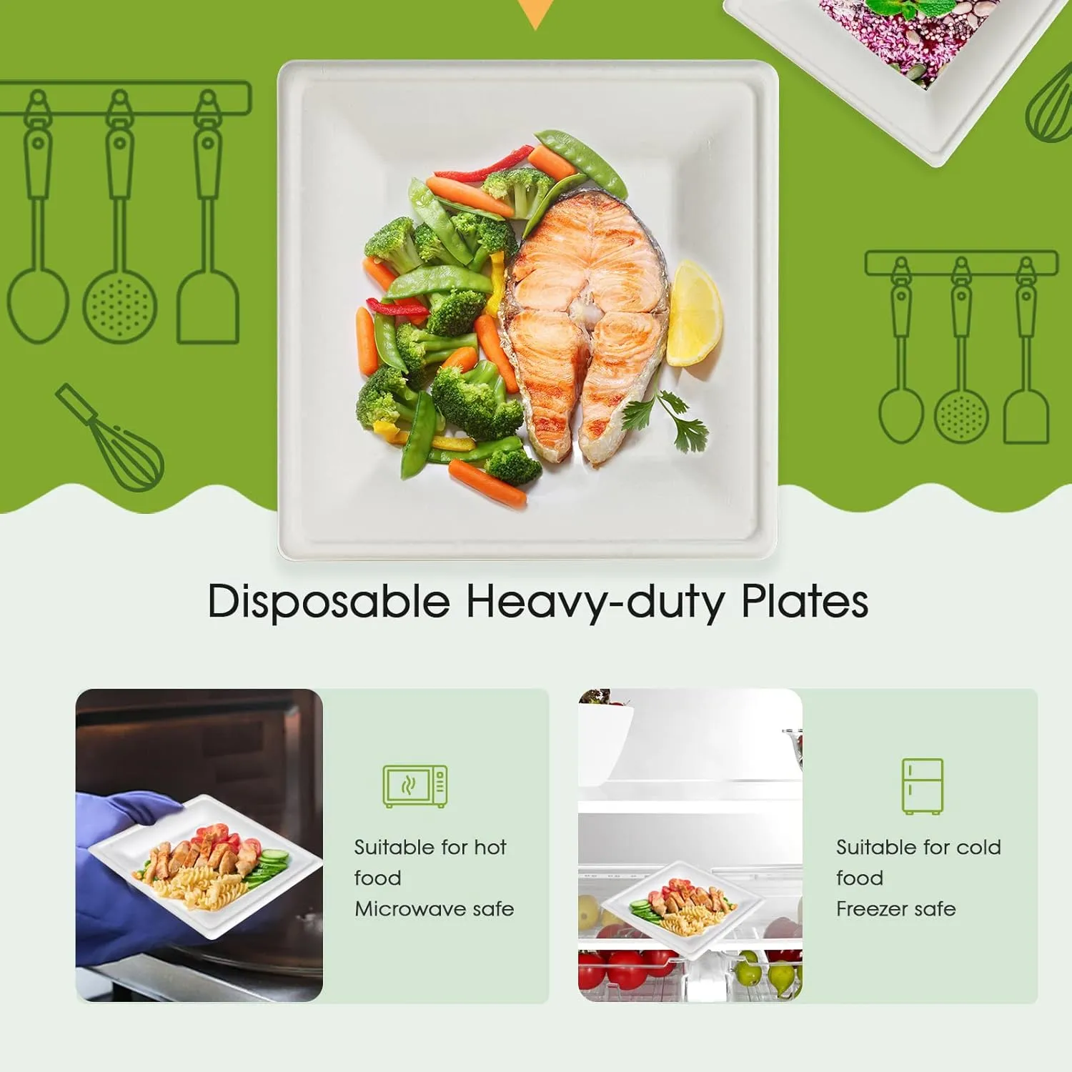 ECOLipak 150 Pieces Compostable Square Paper Plates, 10 inch Heavy Duty Disposable Plates, Eco-friendly Biodegradable Sugarcane Bagasse Plates for Party Dinner Birthday