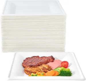ECOLipak 150 Pieces Compostable Square Paper Plates, 10 inch Heavy Duty Disposable Plates, Eco-friendly Biodegradable Sugarcane Bagasse Plates for Party Dinner Birthday