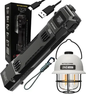 EDC29 - LR40 White - Nitecore EDC29 Rechargeable Flashlight 6500 Lumens   LR40 USB-C Lantern 100 Lumens- White, Triple Light Modes, SOS, 65hrs Runtime, Outdoor Camping & Emergency Lighting