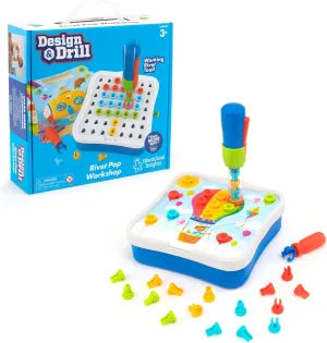 Educational Insights Design & Drill Rivet Pop Workshop, 54 Pieces with Electric Toy Drill, STEM Toy, Gift for Kids Ages 3 