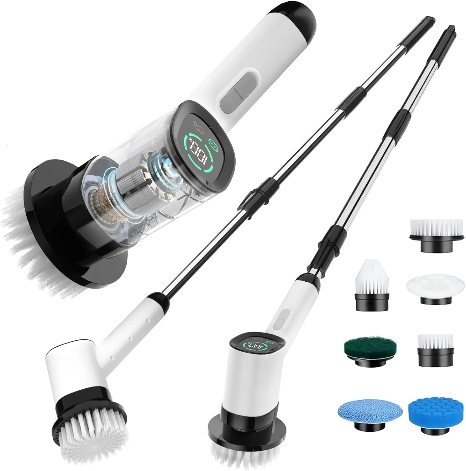 Electric Spin Scrubber-Highyes Cordless Cleaning Brush-Shower Scrubber with 7 Replaceable Brush Heads-Bathroom Scrubber with Detachable Long Handle