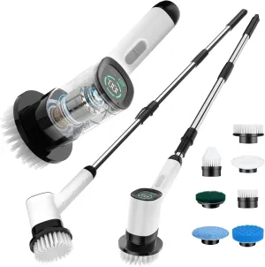 Electric Spin Scrubber-Highyes Cordless Cleaning Brush-Shower Scrubber with 7 Replaceable Brush Heads-Bathroom Scrubber with Detachable Long Handle