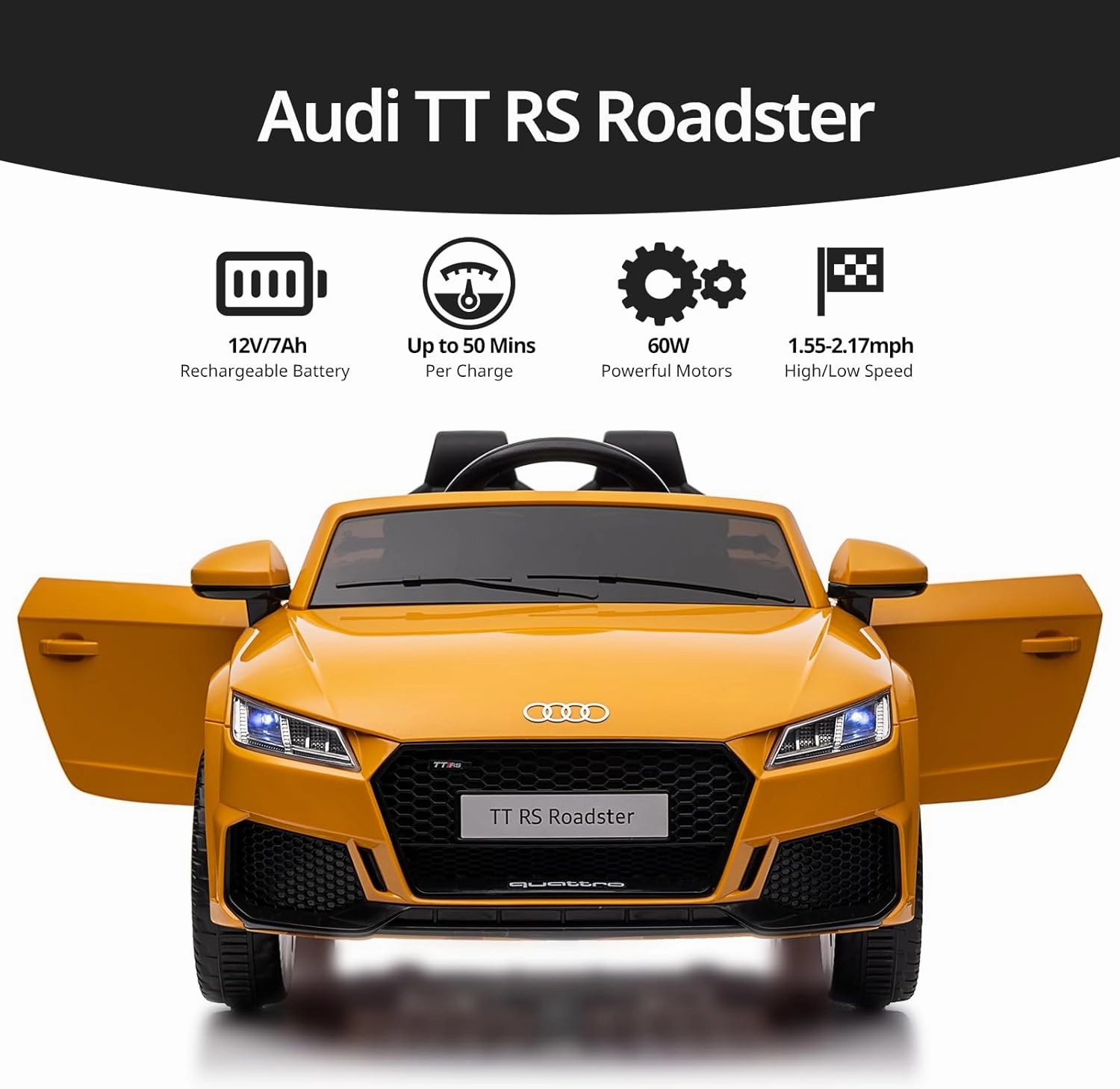 Electric Ride on Car for Kids, Licensed Audi 12V 7Ah Kids Ride-on Toy for Toddlers 3-5 Year Old with Remote - Yellow