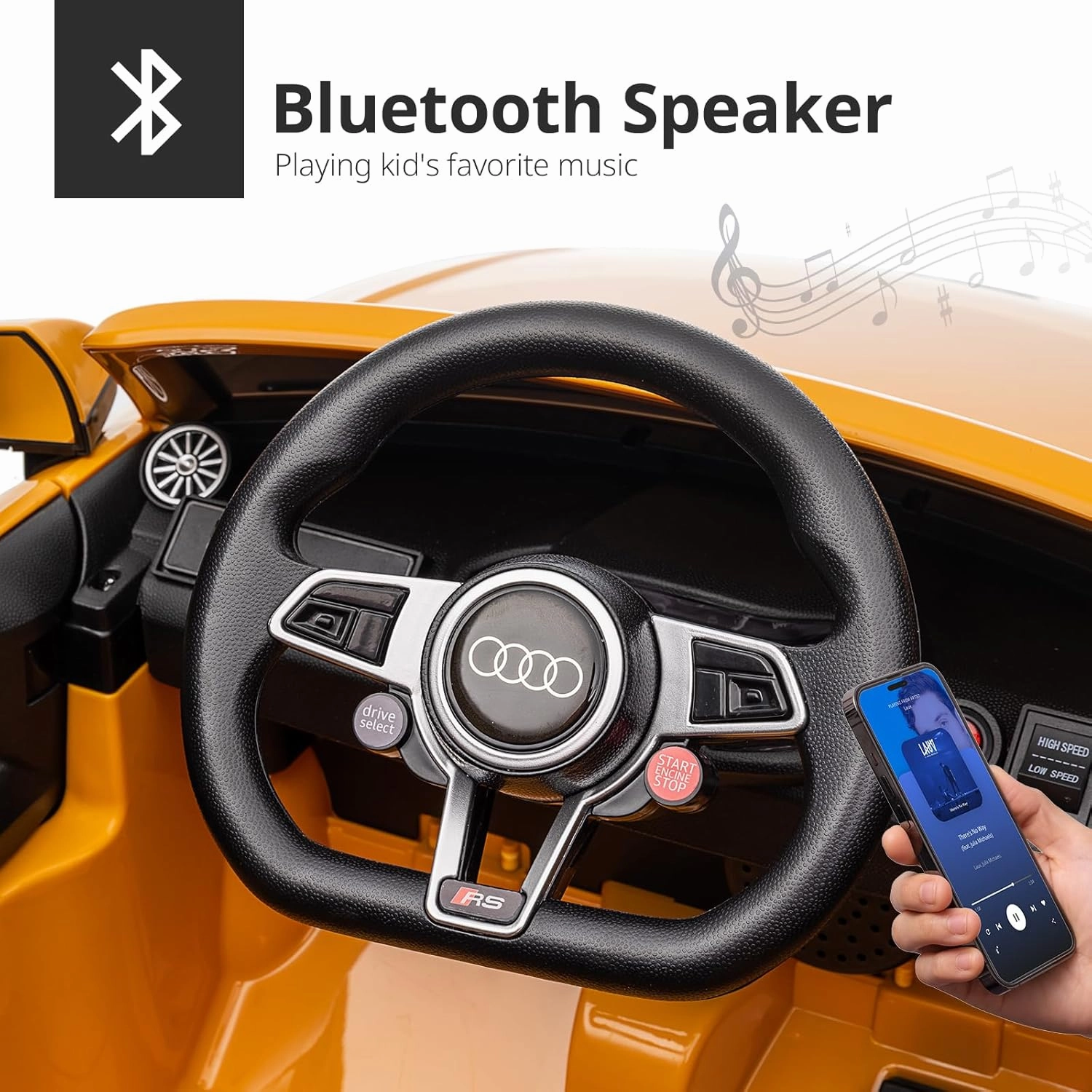 Electric Ride on Car for Kids, Licensed Audi 12V 7Ah Kids Ride-on Toy for Toddlers 3-5 Year Old with Remote - Yellow