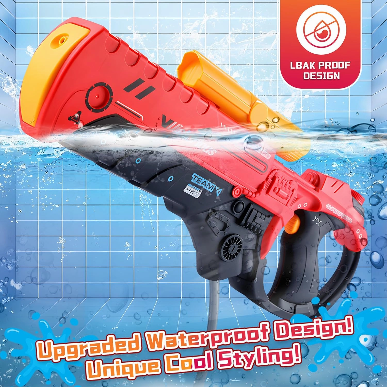 Electric Water Gun, Powerful Automatic Water Gun, Long Range Classic Big Electronic Watergun, Summer Outdoor Beach and Pool Party Toy, Holiday Deals Water Blaster Toy for Kids Adults, Red