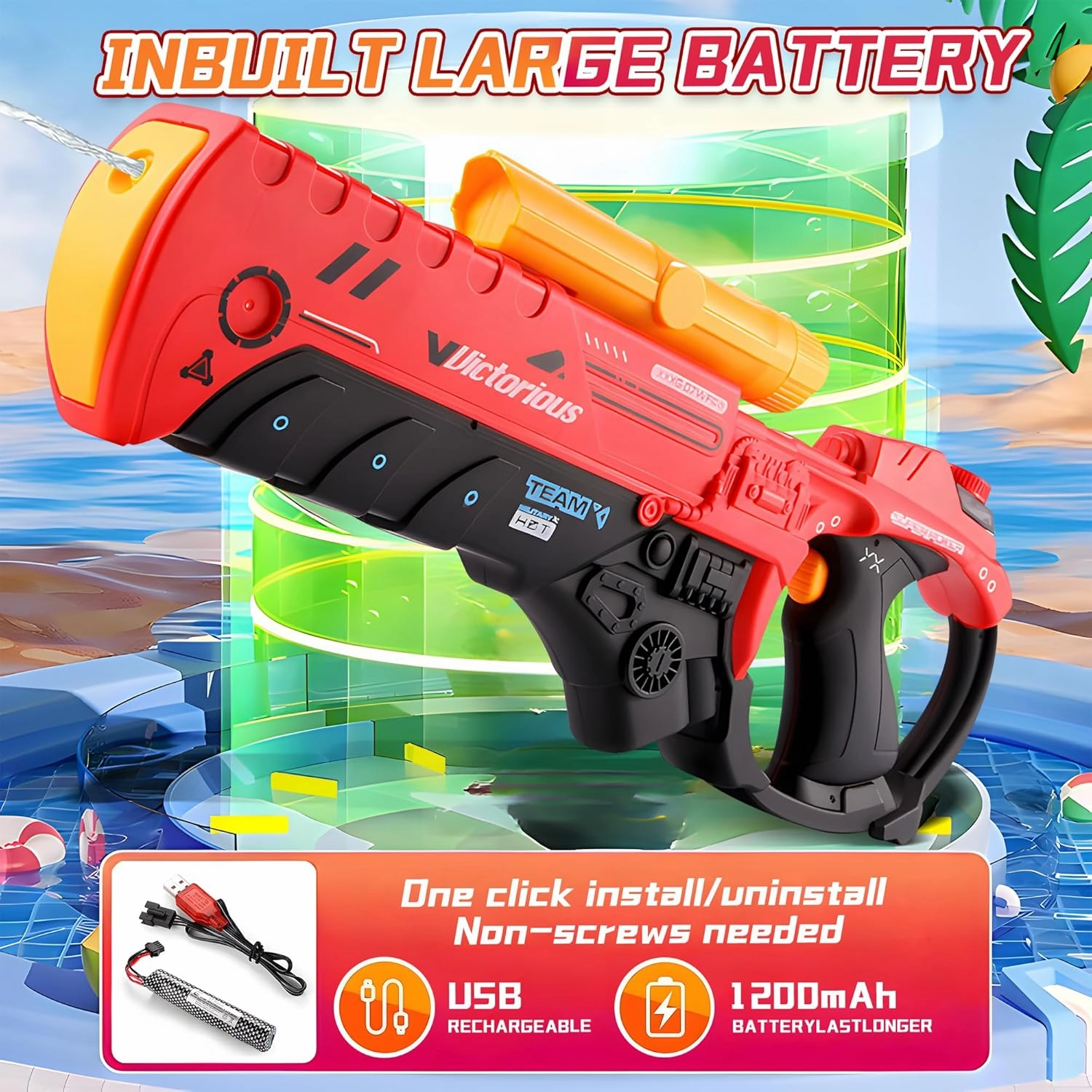 Electric Water Gun, Powerful Automatic Water Gun, Long Range Classic Big Electronic Watergun, Summer Outdoor Beach and Pool Party Toy, Holiday Deals Water Blaster Toy for Kids Adults, Red